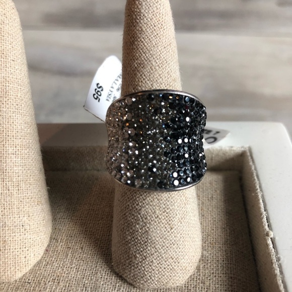 Sterling silver Rhinestone concave ring black gray clear stones  size 7 jewelry - Picture 2 of 7